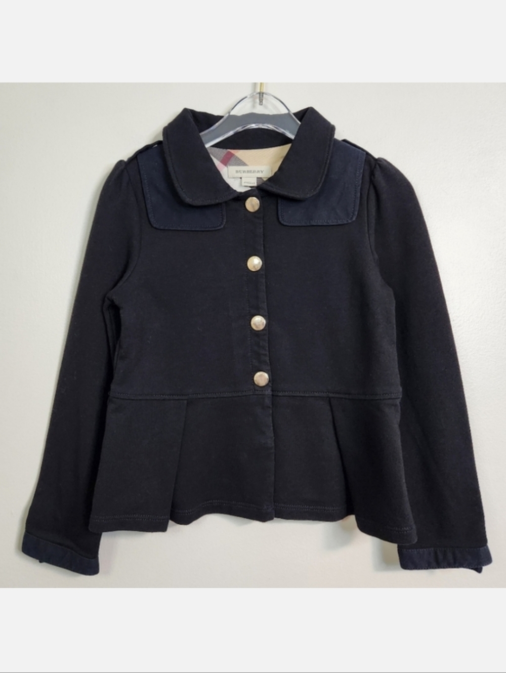 Burberry Girls Black Cotton Jacket, Size 4 ~ EUC